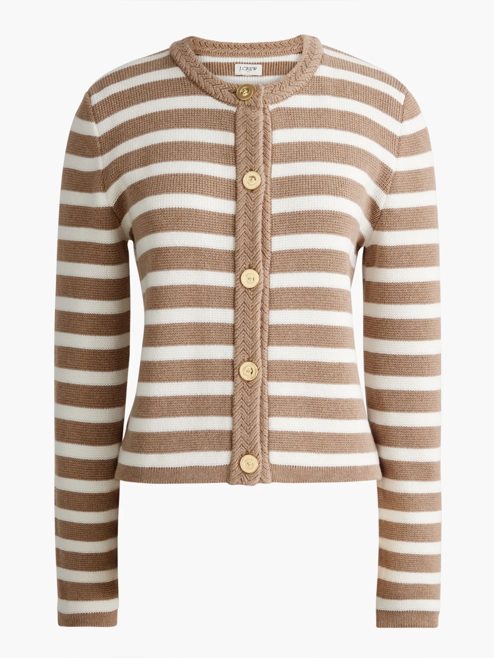 J. Crew Beige and White Striped Chunky Button Down Cardigan Sweater XS NWT - Picture 2 of 6
